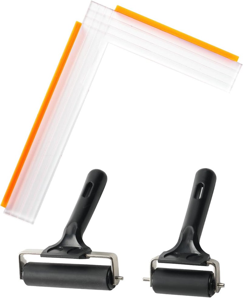 UCEC 3 Pack Paper Positioning Tool (6×8 inch) with Brayer Roller Set – Gel Plate Printing Tool with 2 Rubber Rollers (2.4in & 4in) for Crafting, L Square Ruler for Paper Alignment & Printmaking - Image 1